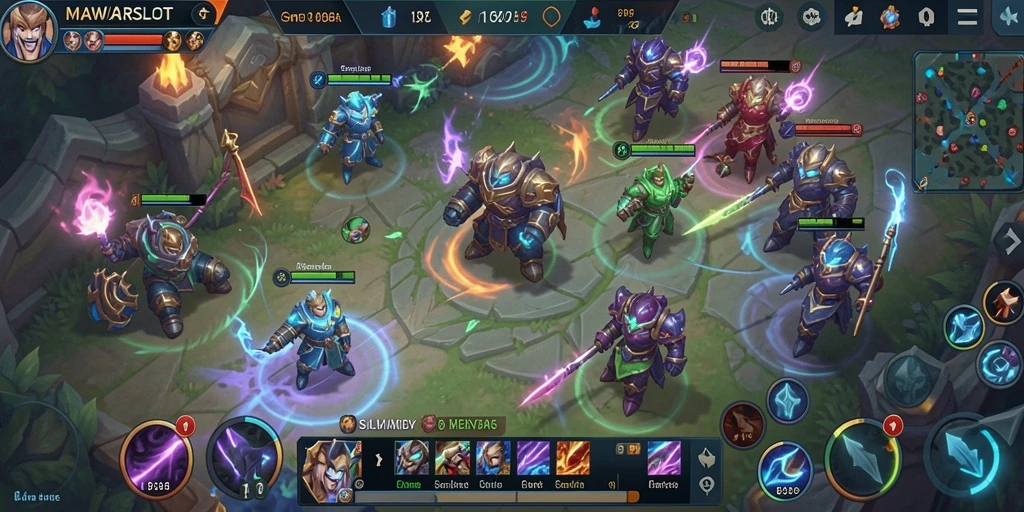 Tampilan gameplay seru dalam MAWARSLOT dengan aksi MOBA yang menarik.
