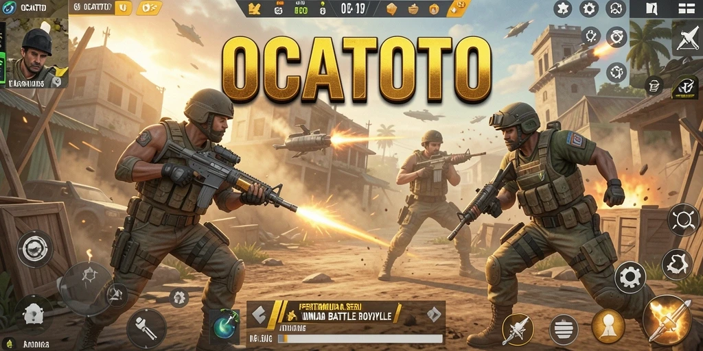 Screenshot OCATOTO menampilkan pertempuran mendebarkan dalam mode Battle Royale.