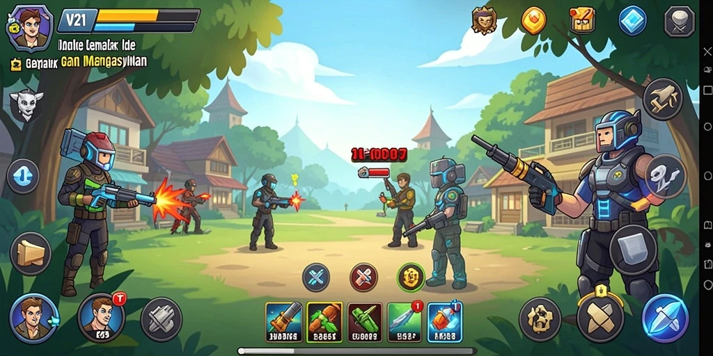 Screenshot menunjukkan gameplay V21 yang menarik dan santai.